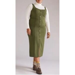 Maeve by Anthropologie Moss Green Sleeveless Button Front Midi Dress Plus Sz 24W